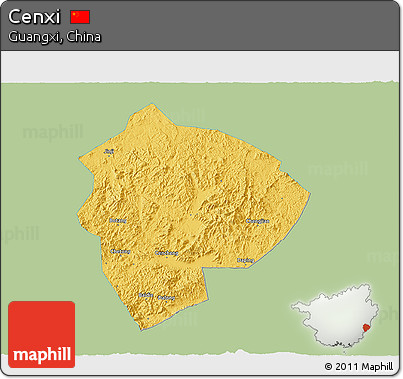 Savanna Style 3D Map of Cenxi, single color outside
