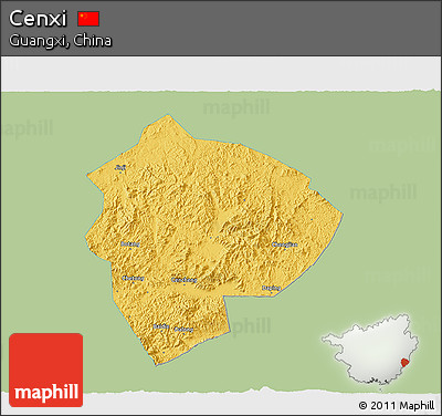 Savanna Style 3D Map of Cenxi, single color outside