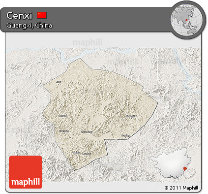 Shaded Relief 3D Map of Cenxi, lighten