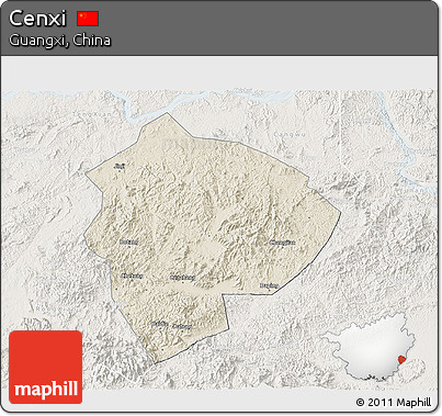 Shaded Relief 3D Map of Cenxi, lighten