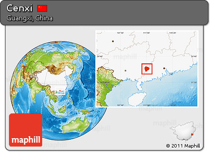 Physical Location Map of Cenxi, highlighted country