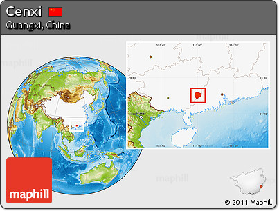 Physical Location Map of Cenxi, highlighted country