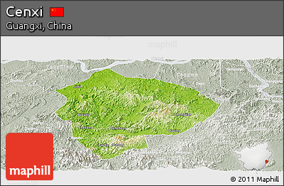 Physical Panoramic Map of Cenxi, lighten, semi-desaturated