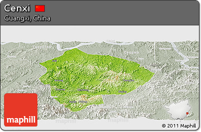 Physical Panoramic Map of Cenxi, lighten, semi-desaturated