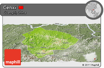 Physical Panoramic Map of Cenxi, semi-desaturated