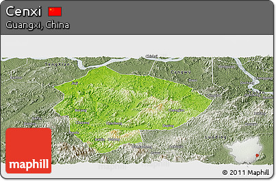 Physical Panoramic Map of Cenxi, semi-desaturated