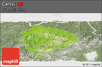 Physical Panoramic Map of Cenxi, semi-desaturated