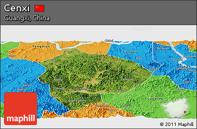 Satellite Panoramic Map of Cenxi, political outside