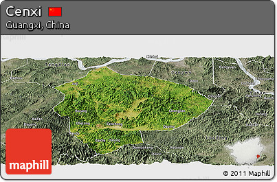Satellite Panoramic Map of Cenxi, semi-desaturated