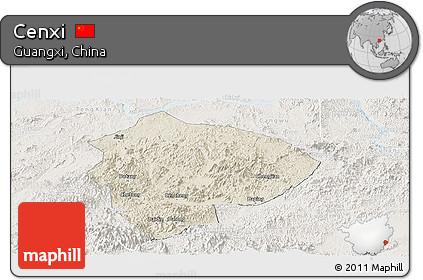 Shaded Relief Panoramic Map of Cenxi, lighten