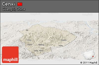 Shaded Relief Panoramic Map of Cenxi, lighten