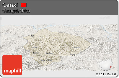 Shaded Relief Panoramic Map of Cenxi, lighten