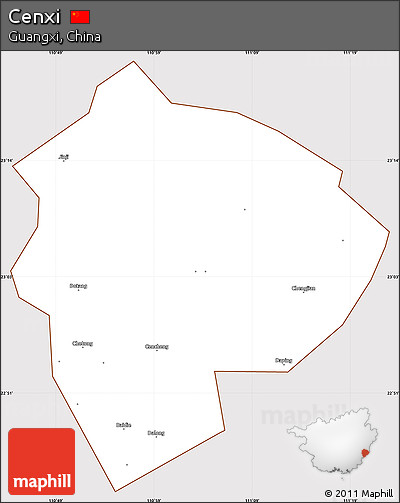 Classic Style Simple Map of Cenxi, cropped outside