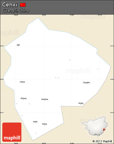 Classic Style Simple Map of Cenxi, single color outside
