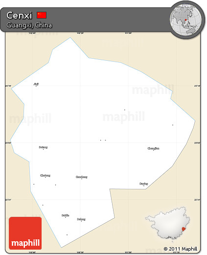 Classic Style Simple Map of Cenxi, single color outside