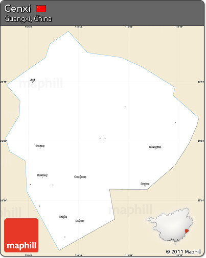 Classic Style Simple Map of Cenxi, single color outside