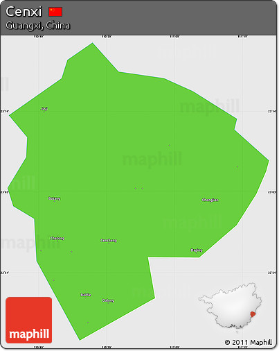 Political Simple Map of Cenxi, single color outside