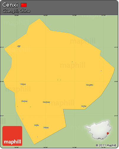 Savanna Style Simple Map of Cenxi, single color outside