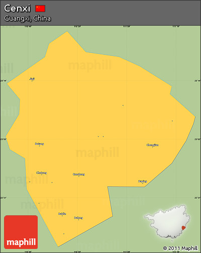 Savanna Style Simple Map of Cenxi, single color outside