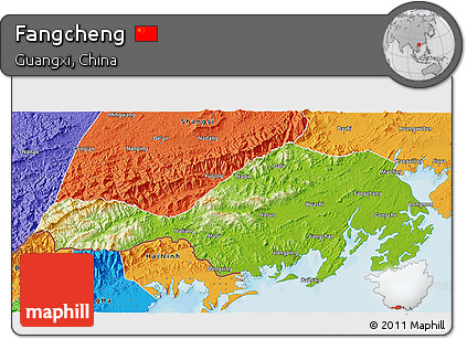 Physical 3D Map of Fangcheng, political outside