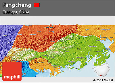 Physical 3D Map of Fangcheng, political outside
