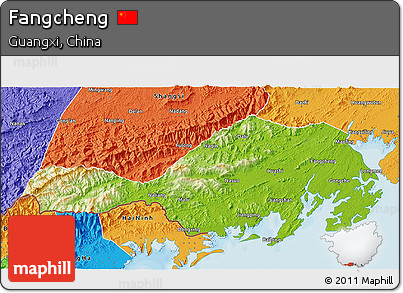 Physical 3D Map of Fangcheng, political outside
