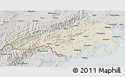 Shaded Relief 3D Map of Fangcheng, semi-desaturated