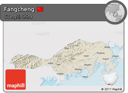 Shaded Relief 3D Map of Fangcheng, single color outside