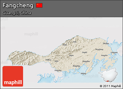 Shaded Relief 3D Map of Fangcheng, single color outside