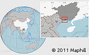 Gray Location Map of Fangcheng, highlighted country, highlighted parent region, hill shading