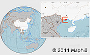 Gray Location Map of Fangcheng, highlighted country, hill shading