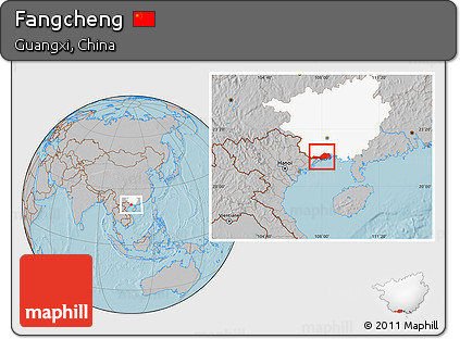 Gray Location Map of Fangcheng, highlighted parent region, hill shading