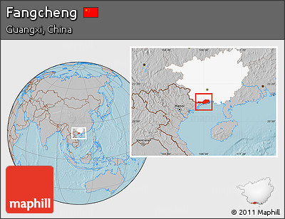 Gray Location Map of Fangcheng, highlighted parent region, hill shading