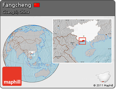 Gray Location Map of Fangcheng, highlighted parent region, hill shading