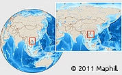 Shaded Relief Location Map of Fangcheng, within the entire country