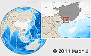 Shaded Relief Location Map of Fangcheng, highlighted country, highlighted parent region