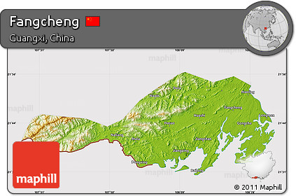 Physical Map of Fangcheng, cropped outside