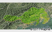 Satellite Map of Fangcheng, semi-desaturated