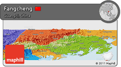 Physical Panoramic Map of Fangcheng, political outside