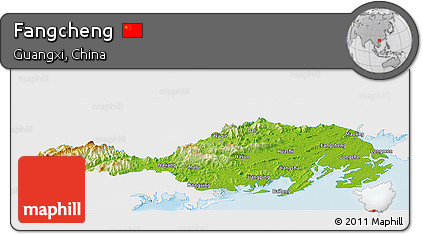 Physical Panoramic Map of Fangcheng, single color outside