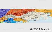 Shaded Relief Panoramic Map of Fangcheng, political outside