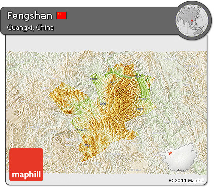 Physical 3D Map of Fengshan, lighten