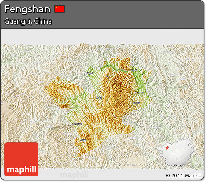 Physical 3D Map of Fengshan, lighten