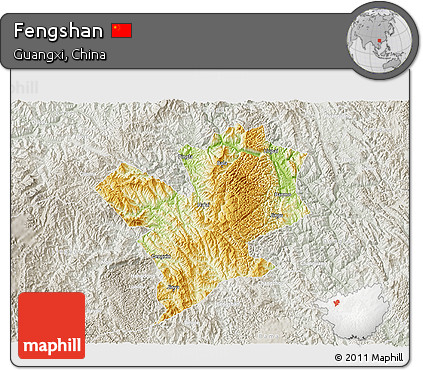 Physical 3D Map of Fengshan, lighten, semi-desaturated