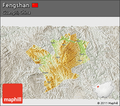 Physical 3D Map of Fengshan, lighten, semi-desaturated