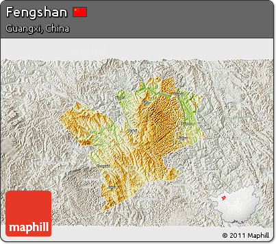 Physical 3D Map of Fengshan, lighten, semi-desaturated