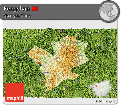 Physical 3D Map of Fengshan, satellite outside