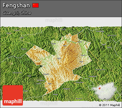 Physical 3D Map of Fengshan, satellite outside