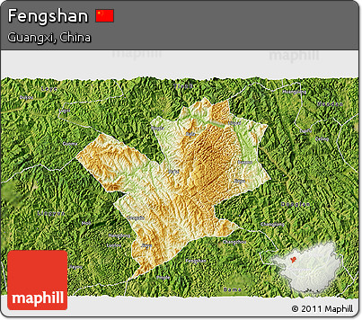 Physical 3D Map of Fengshan, satellite outside