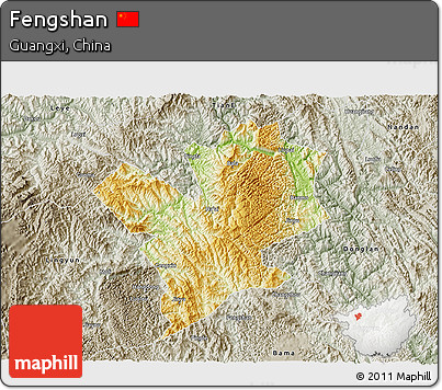 Physical 3D Map of Fengshan, semi-desaturated